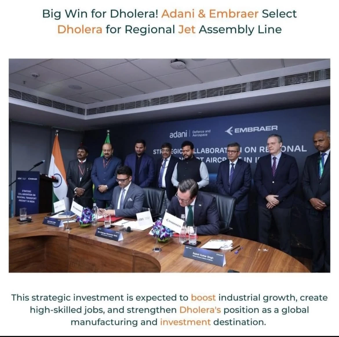 Big Win for Dholera Adani and Embraer Regional Jet Assembly Line
