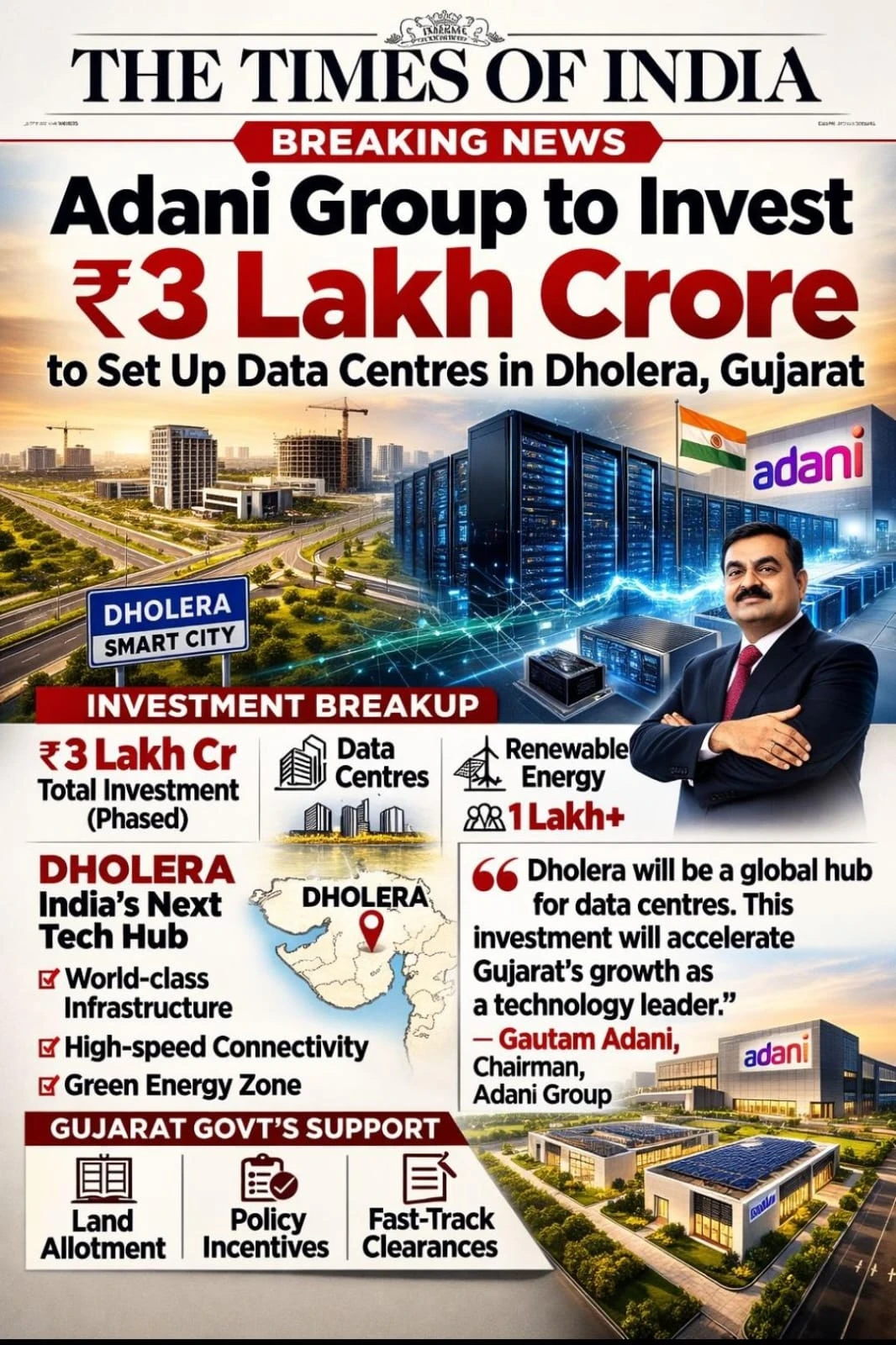 Adani Group Rs 3 Lakh Crore Data Centres Dholera Gujarat Breaking News