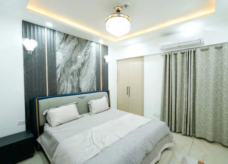 Samridhi Luxuriya Avenue Show Flat Master Bedroom Interiors